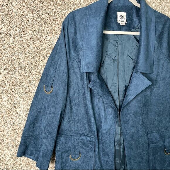 Ivy Jane Jacket Women’s Medium Blue Faux Suede Open Front - Picture 2 of 8